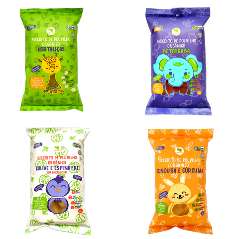 Biscoito de polvilho de beterraba, hortaliças, cenoura e couve e espinafre saudável e clean label para toda a família.