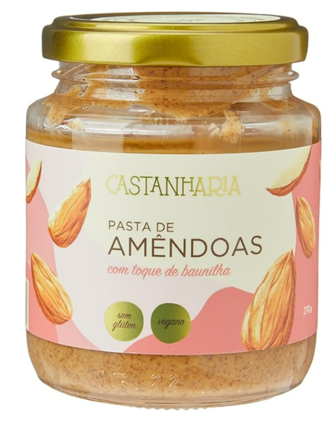 Pasta de amêndoas sem açúcar com baunilha clean label acompanhamento de bisnaguinha